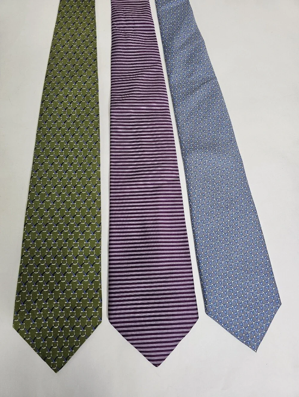 3 Brooks Brothers 100% Silk Tie Green Geometric Purple Stripe Blue Medallion